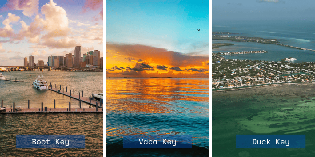 Sightseen view of boot key, vaca Key and Duck Key from custom cat charters