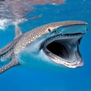 Whale shark with open mouth spotted on Custom Cat Charters dive excursion