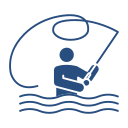 Fishing icon of angler with rod symbolizing Custom Cat Charters fishing trips